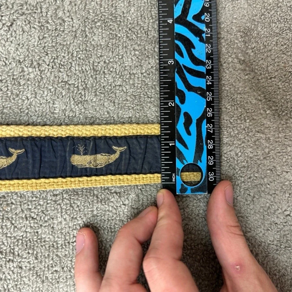 Cape Cod Canvas Woods Hole Whale D-Ring Belt Navy Yellow Nautical Mens 38.5 Inch